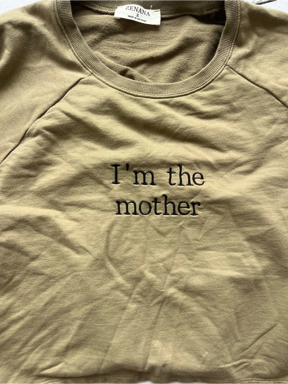 Zenana I’m The Mother Sweatshirt Size Small Olive Side Slit Cotton Pullover - Picture 2 of 7